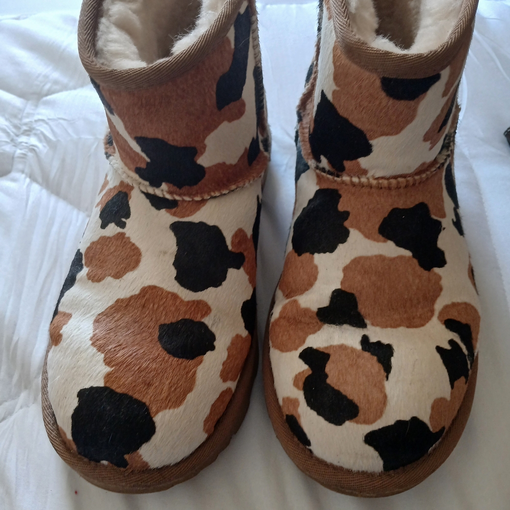 UGG Kids Tan and Black Cow Print Boots